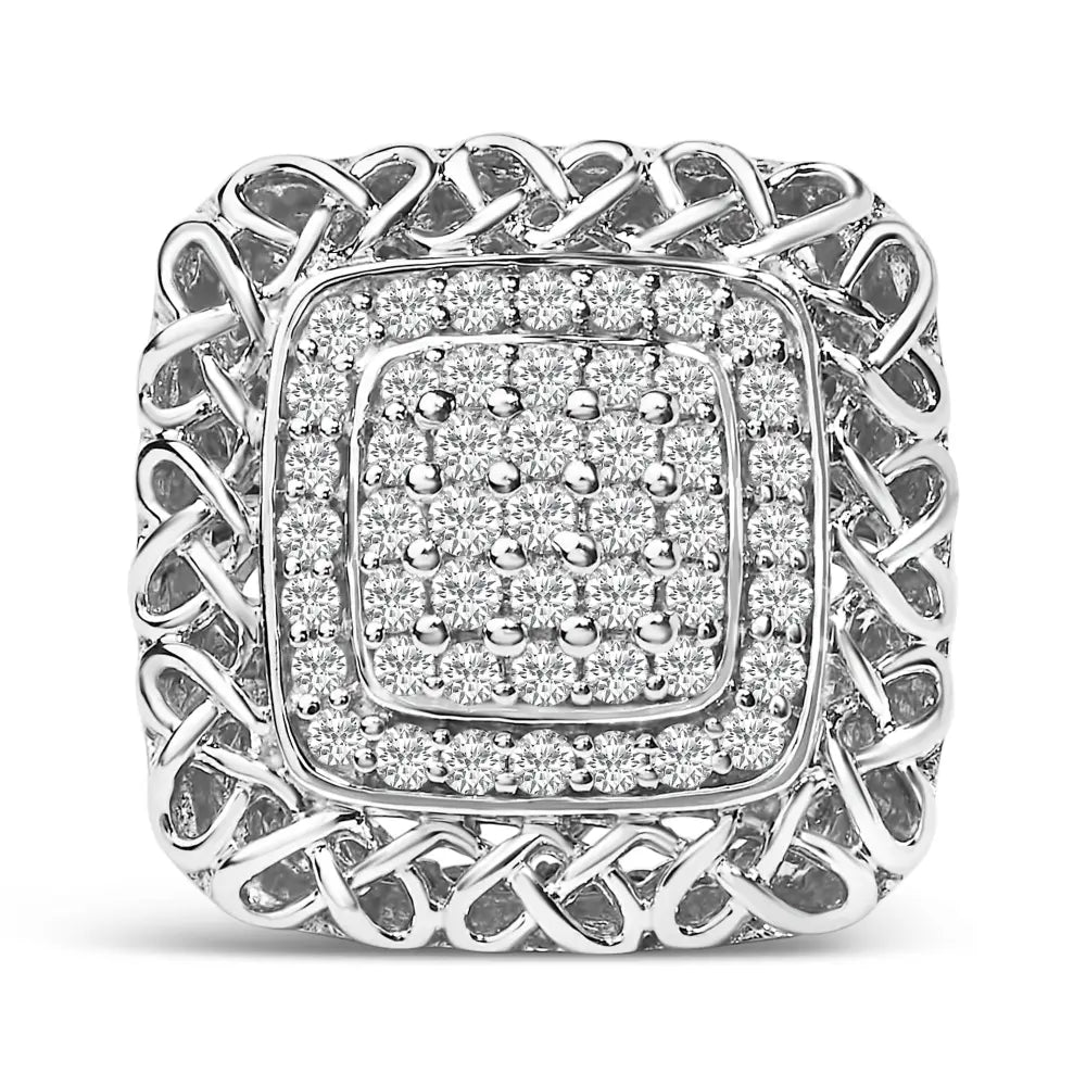 Sterling silver 1.0 cttw natural diamond celtic knot cocktail ring bijoux-nyc direct