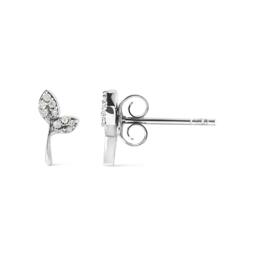 Sterling silver 1/16ct tdw diamond leaf post earrings bijoux-nyc direct