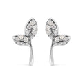Sterling silver 1/16ct tdw diamond leaf post earrings bijoux-nyc direct