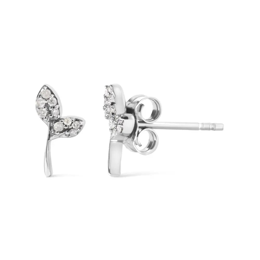 Sterling silver 1/16ct tdw diamond leaf post earrings bijoux-nyc direct