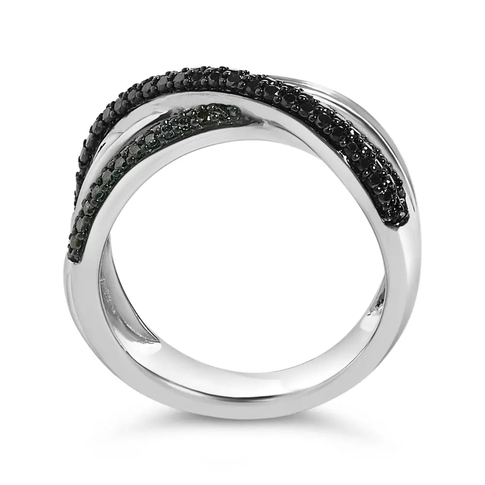 Sterling silver 1/2 cttw black and blue diamond crossover bypass ring bijoux-nyc direct
