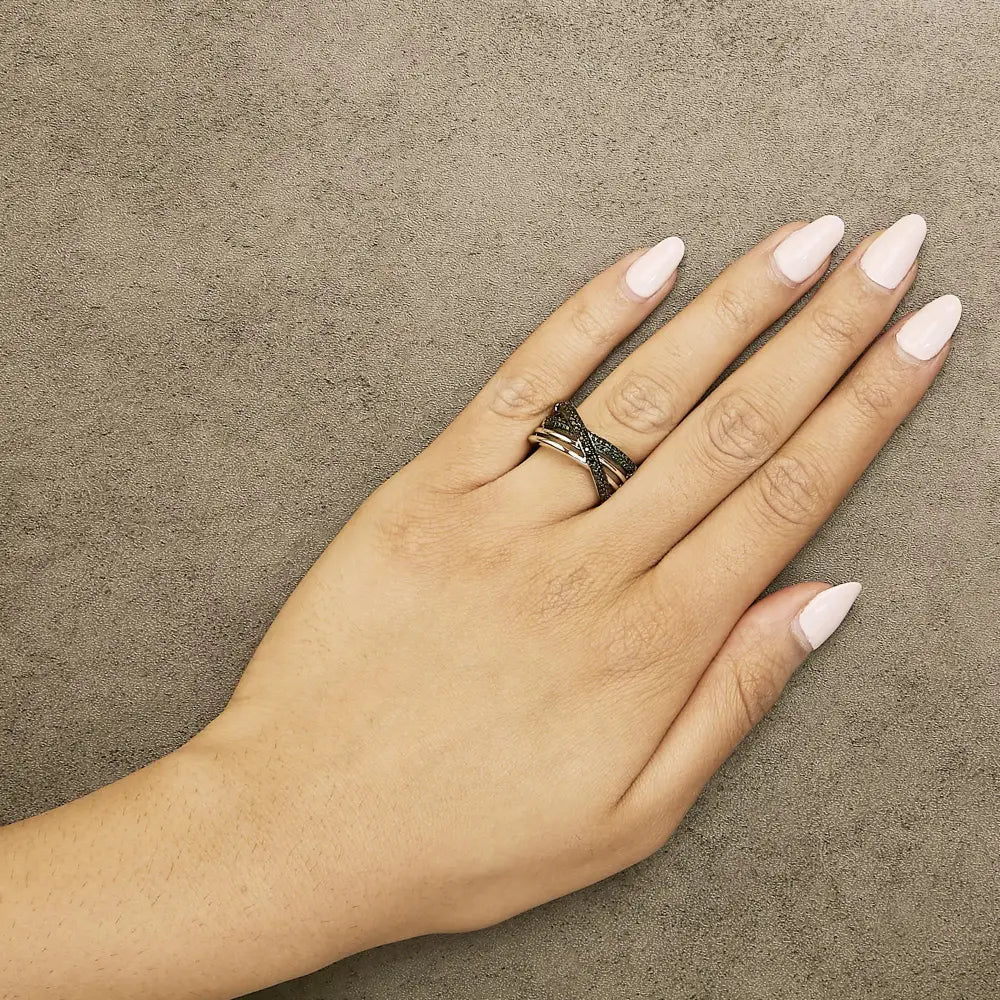 Sterling silver 1/2 cttw black and blue diamond crossover bypass ring bijoux-nyc direct