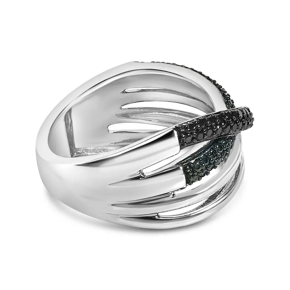 Sterling silver 1/2 cttw black and blue diamond crossover bypass ring bijoux-nyc direct