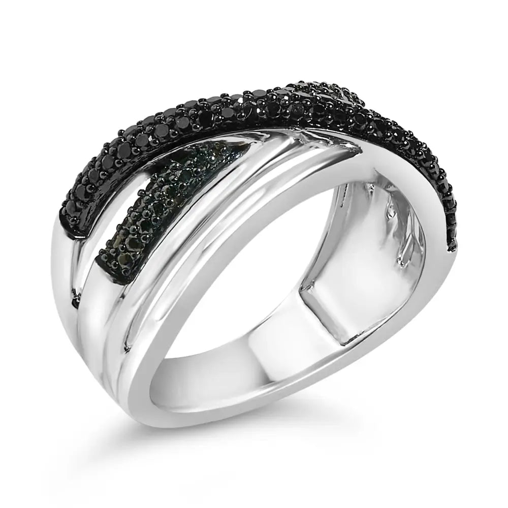 Sterling silver 1/2 cttw black and blue diamond crossover bypass ring bijoux-nyc direct