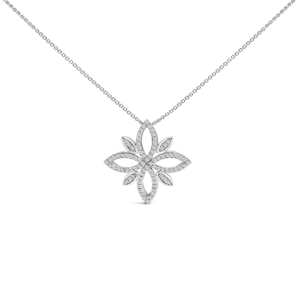 Sterling silver 1/2 cttw diamond floral cross pendant necklace 18 inch bijoux-nyc direct