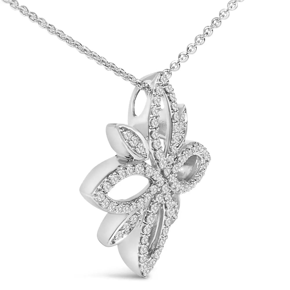 Sterling silver 1/2 cttw diamond floral cross pendant necklace 18 inch bijoux-nyc direct