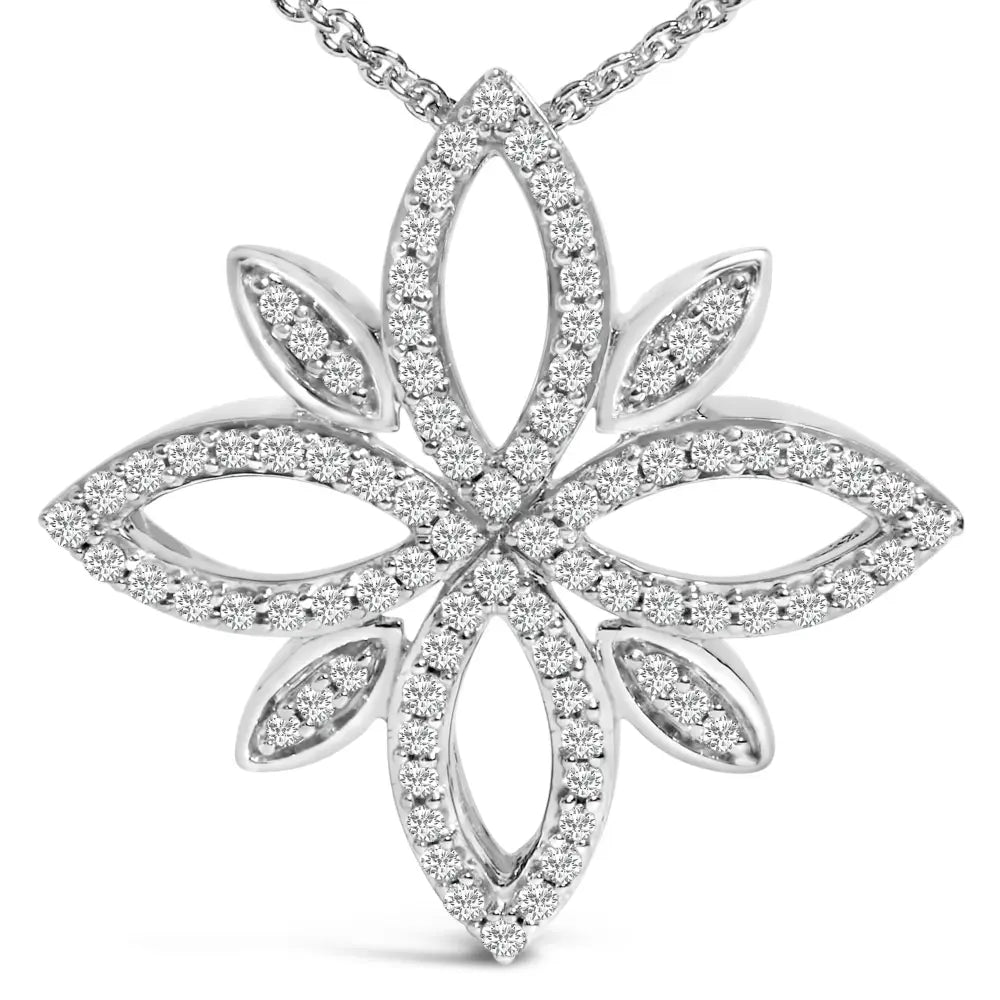 Sterling silver 1/2 cttw diamond floral cross pendant necklace 18 inch bijoux-nyc direct