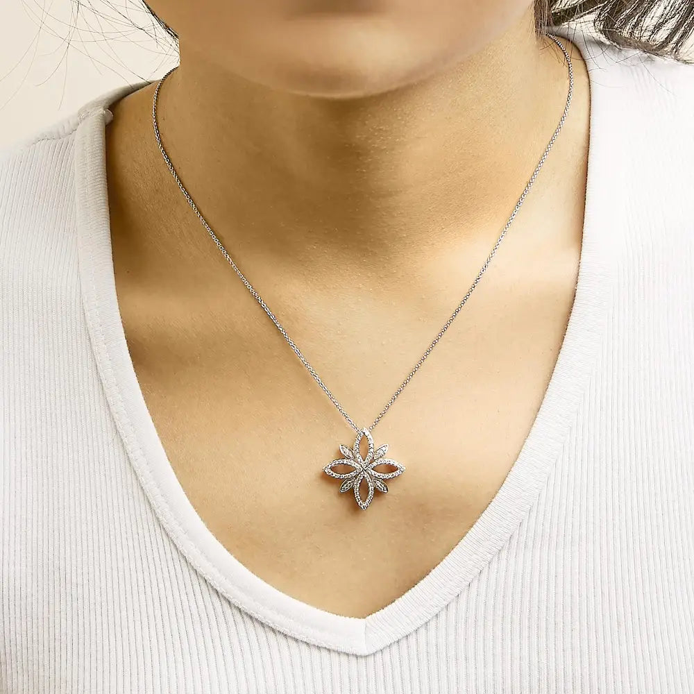 Sterling silver 1/2 cttw diamond floral cross pendant necklace 18 inch bijoux-nyc direct