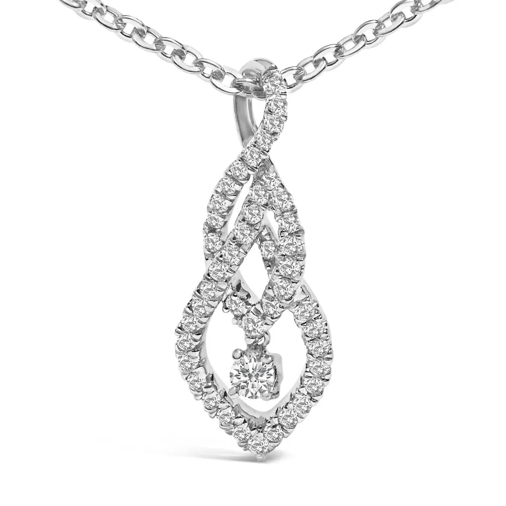 Diamond swirl teardrop pendant necklace in sterling silver 1/3 cttw bijoux-nyc direct