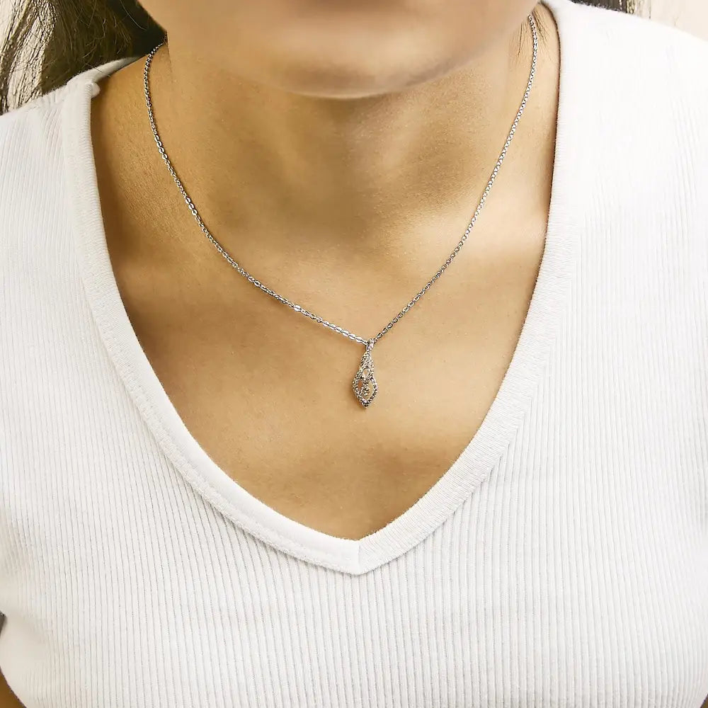 Diamond swirl teardrop pendant necklace in sterling silver 1/3 cttw bijoux-nyc direct