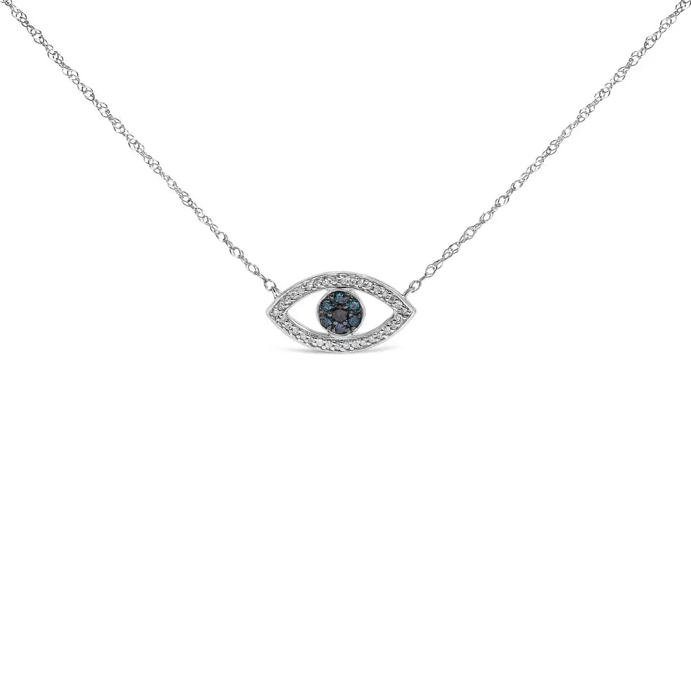 Sterling silver 1/4 cttw blue and white diamond evil eye necklace 18 inch bijoux-nyc direct