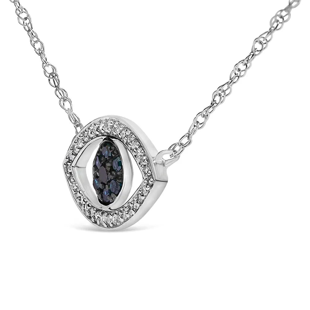 Sterling silver 1/4 cttw blue and white diamond evil eye necklace 18 inch bijoux-nyc direct