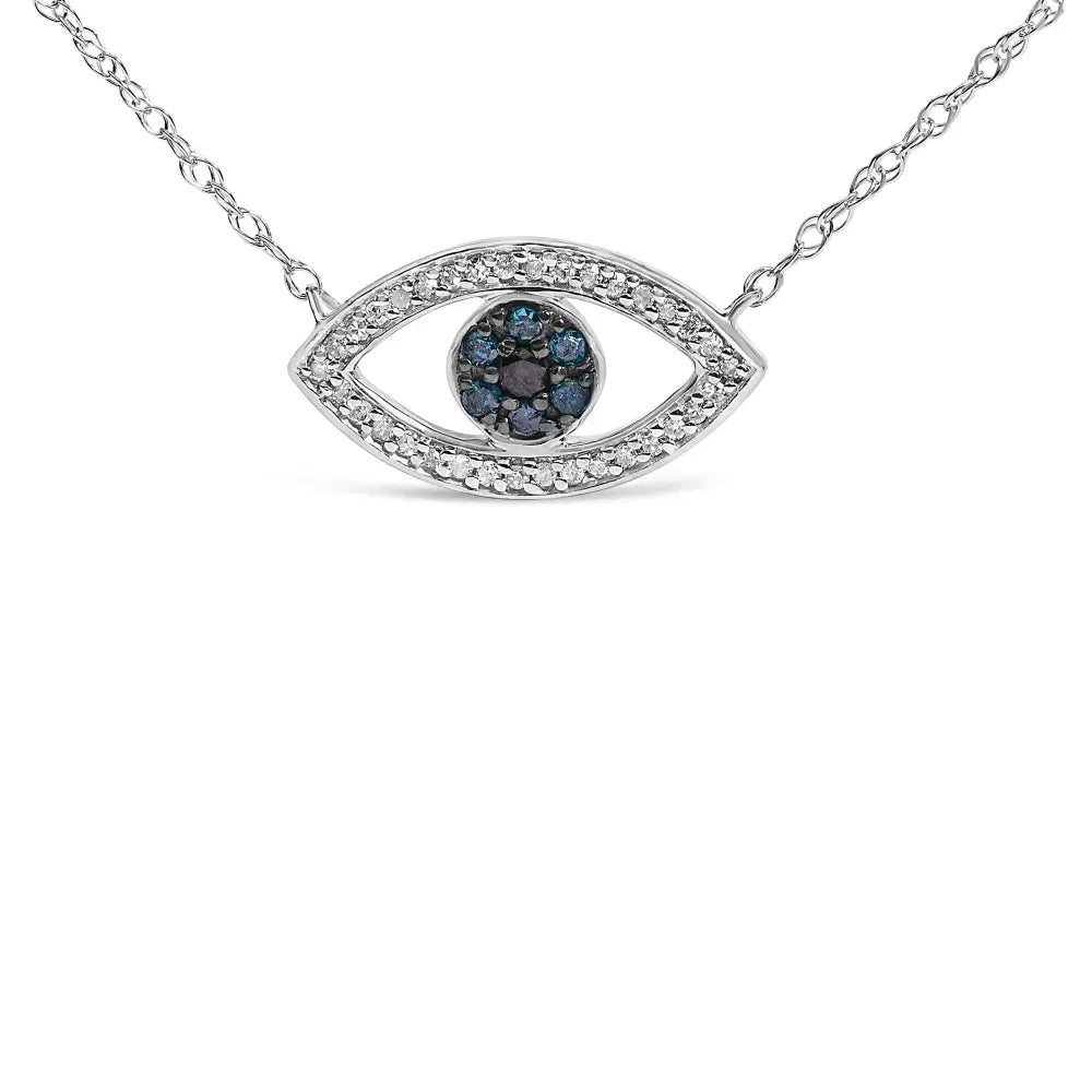Sterling silver 1/4 cttw blue and white diamond evil eye necklace 18 inch bijoux-nyc direct