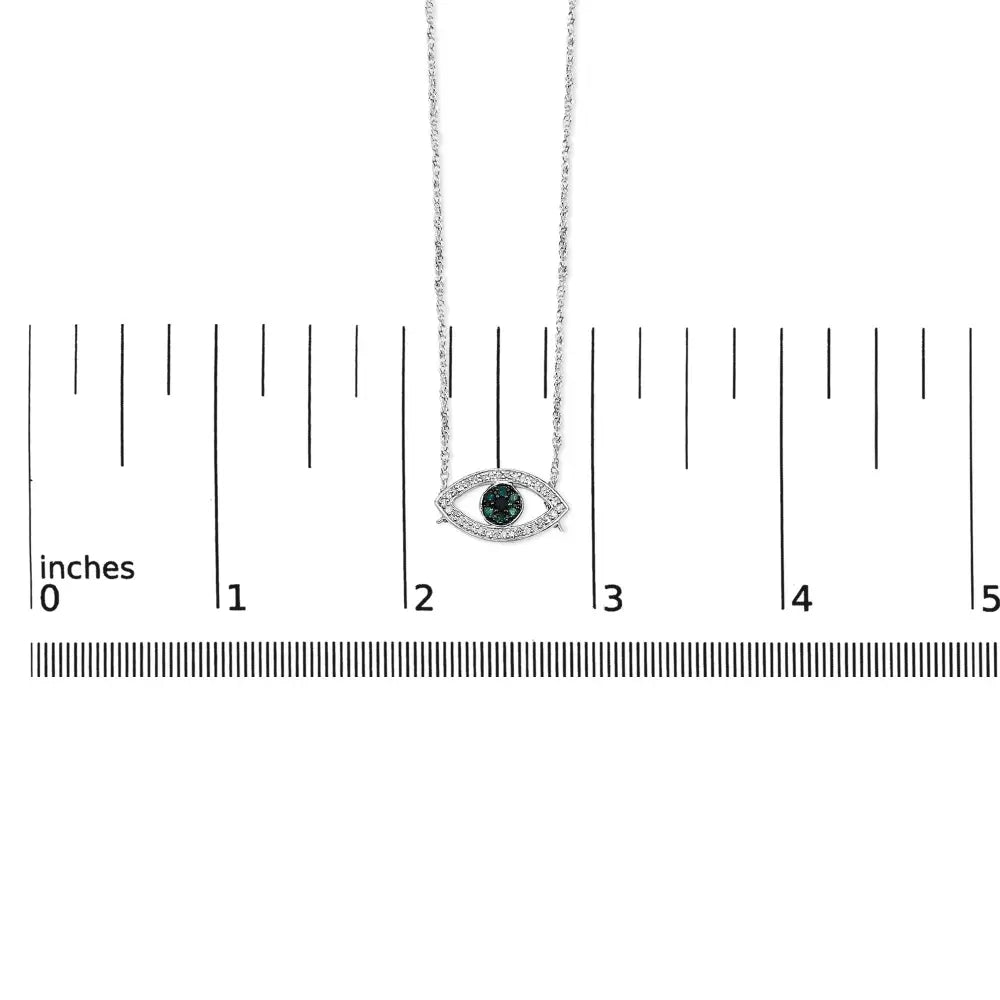 Sterling silver 1/4 cttw blue and white diamond evil eye necklace 18 inch bijoux-nyc direct