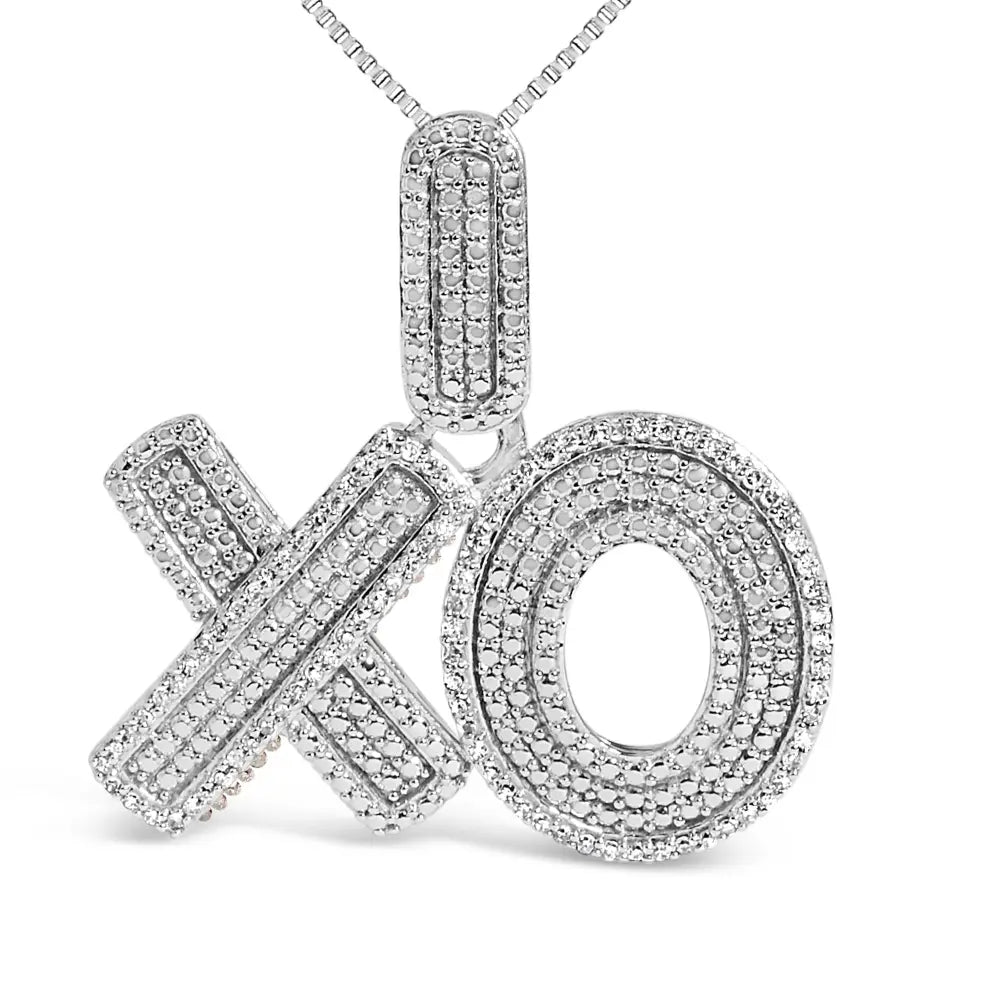 Sterling silver 1/4 cttw diamond pavé xo pendant necklace on 18 inch chain bijoux-nyc direct