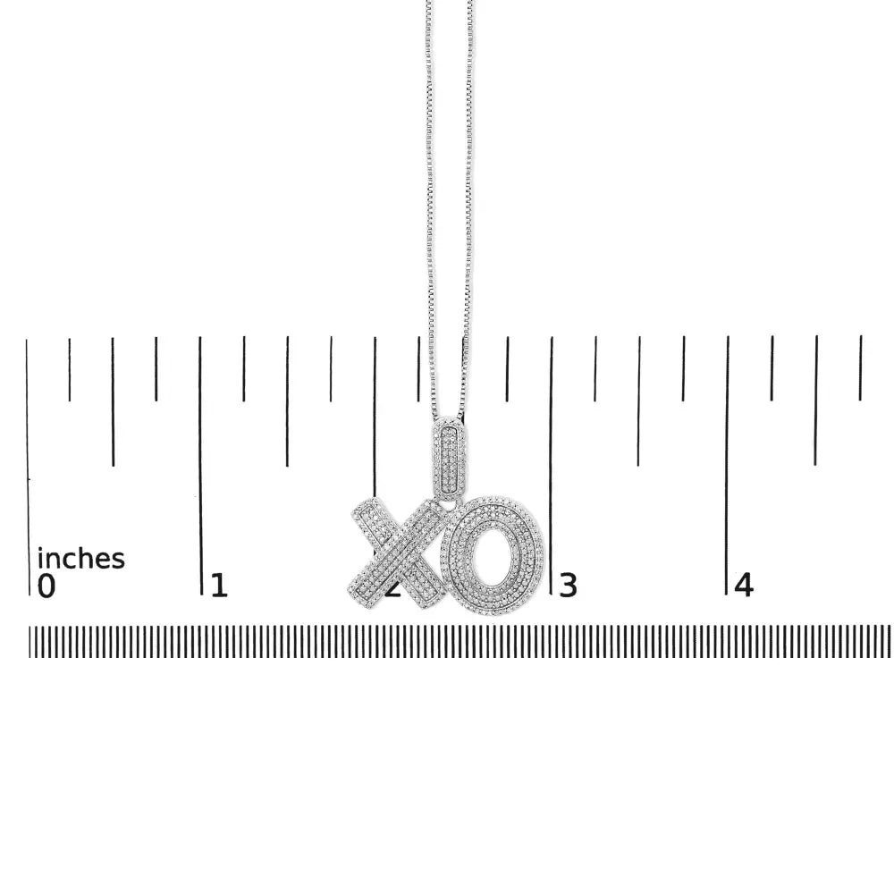 Sterling silver 1/4 cttw diamond pavé xo pendant necklace on 18 inch chain bijoux-nyc direct