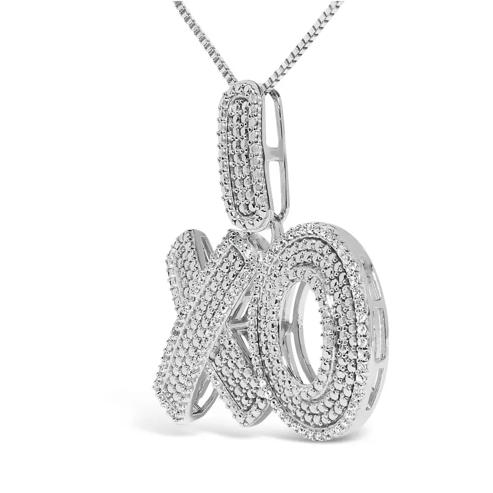 Sterling silver 1/4 cttw diamond pavé xo pendant necklace on 18 inch chain bijoux-nyc direct