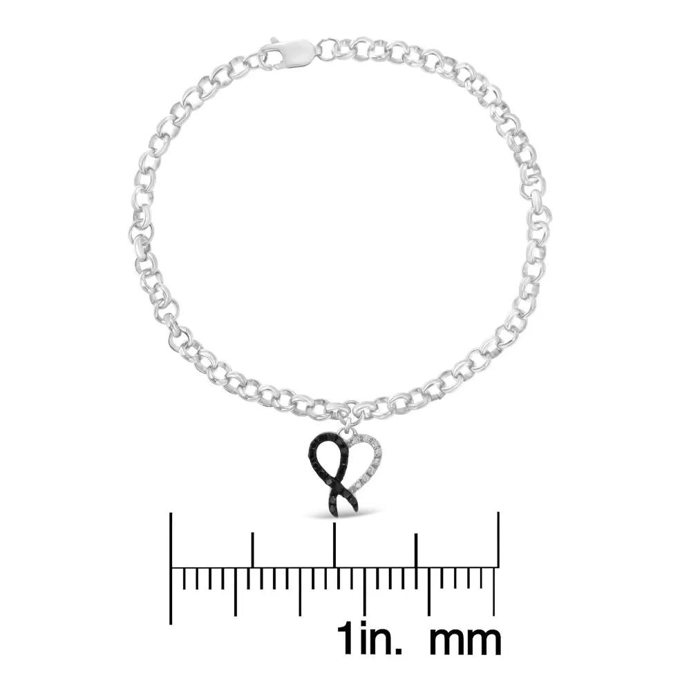 Sterling Silver 1/6ct TDW Diamond Heart Charm Bracelet (Black, I2-I3) - Bijoux-NYC Direct