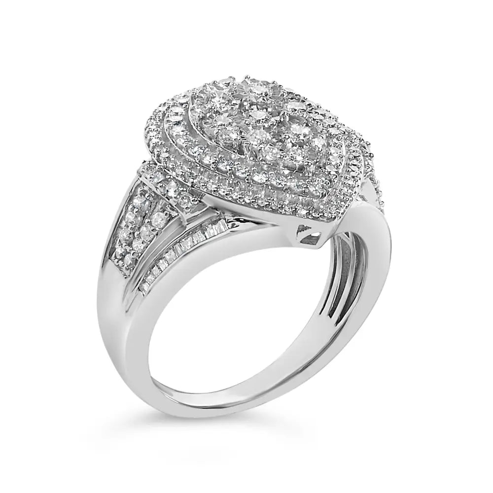 Sterling silver 1 cttw pear diamond triple halo cluster ring bijoux-nyc direct