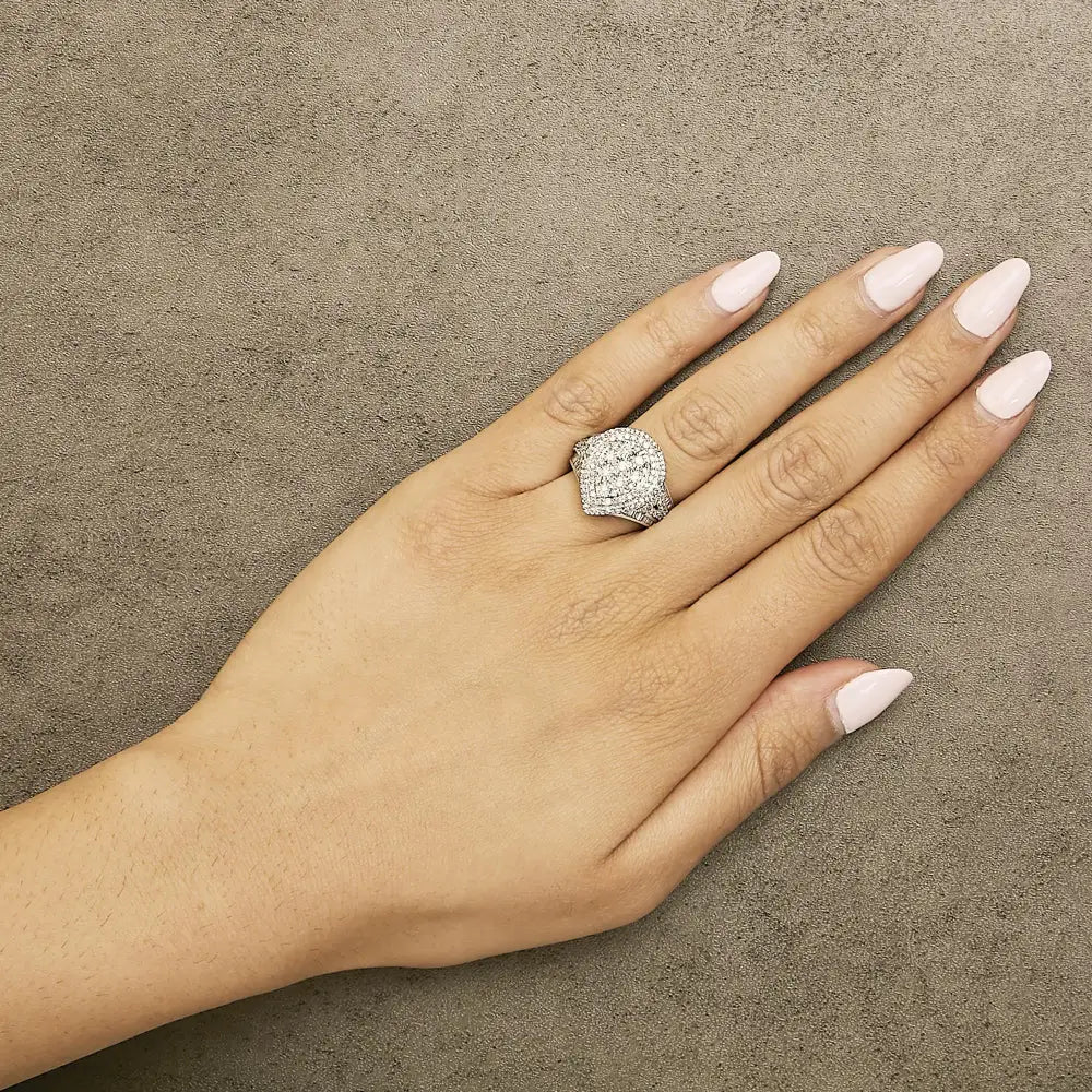 Sterling silver 1 cttw pear diamond triple halo cluster ring bijoux-nyc direct