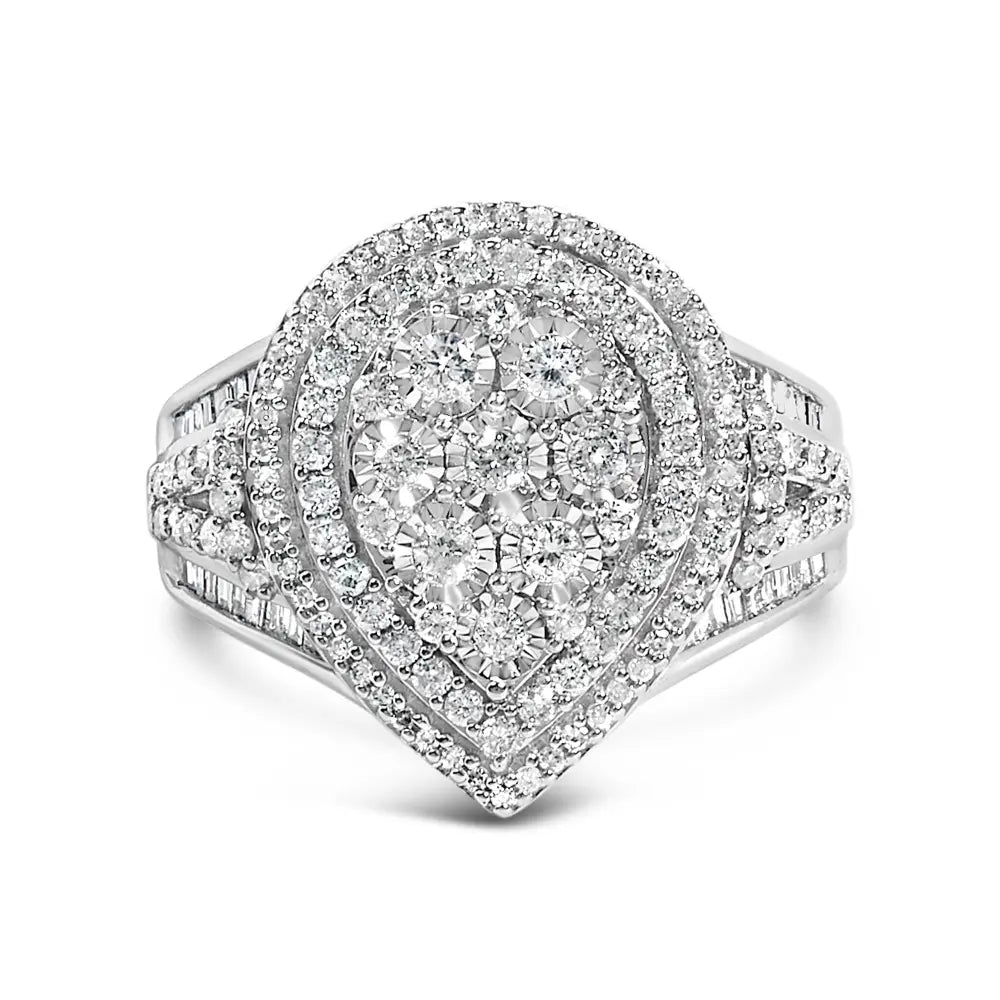 Sterling silver 1 cttw pear diamond triple halo cluster ring bijoux-nyc direct