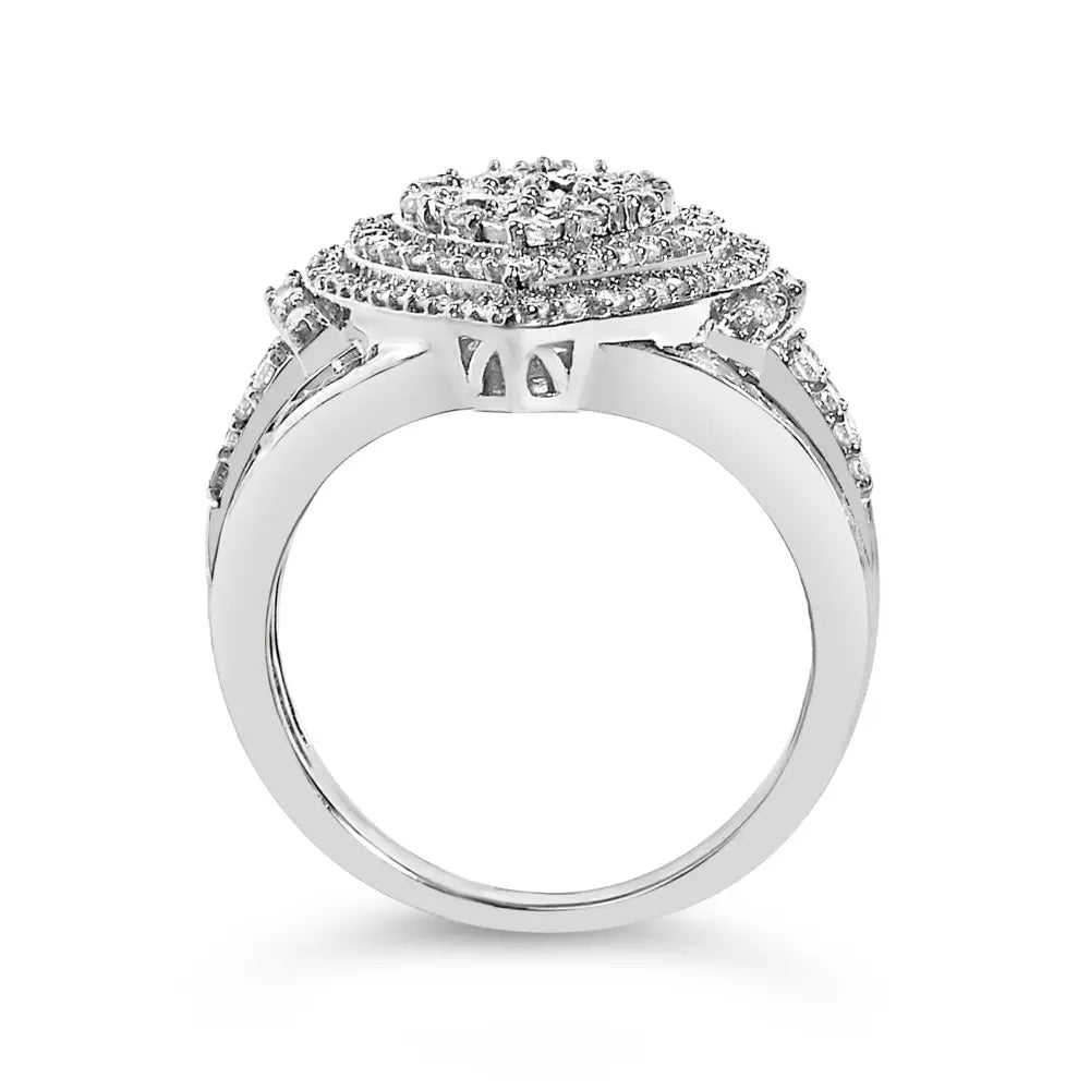 Sterling silver 1 cttw pear diamond triple halo cluster ring bijoux-nyc direct