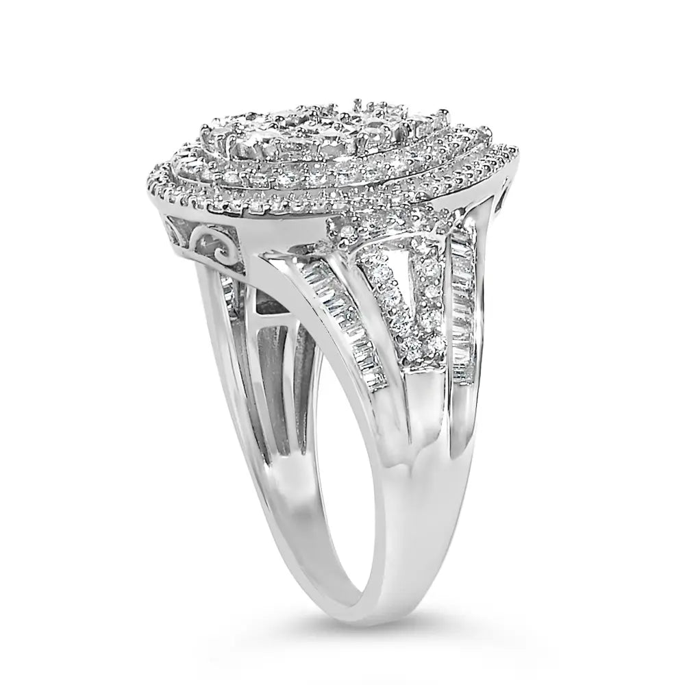 Sterling silver 1 cttw pear diamond triple halo cluster ring bijoux-nyc direct