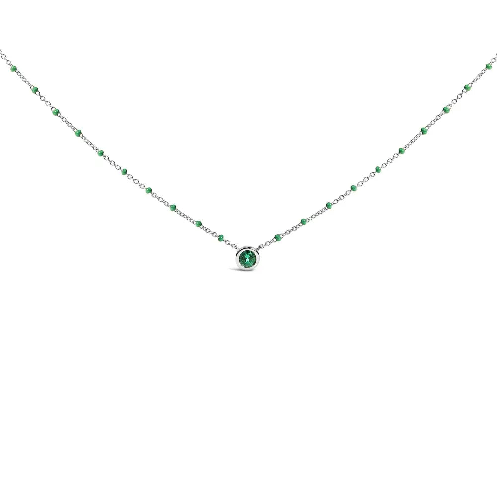 Sterling silver 18 inch lab created emerald bead chain necklace bijoux-nyc direct