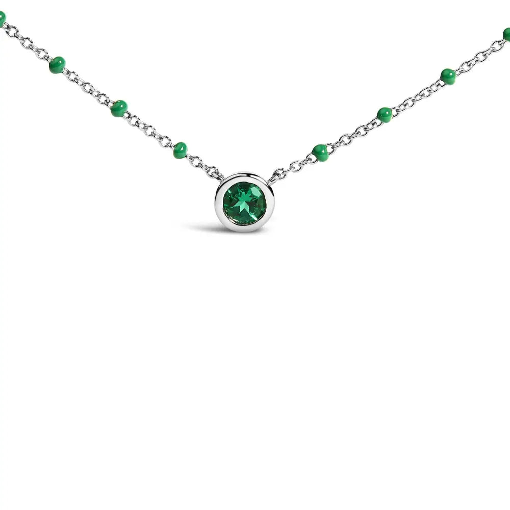 Sterling silver 18 inch lab created emerald bead chain necklace bijoux-nyc direct