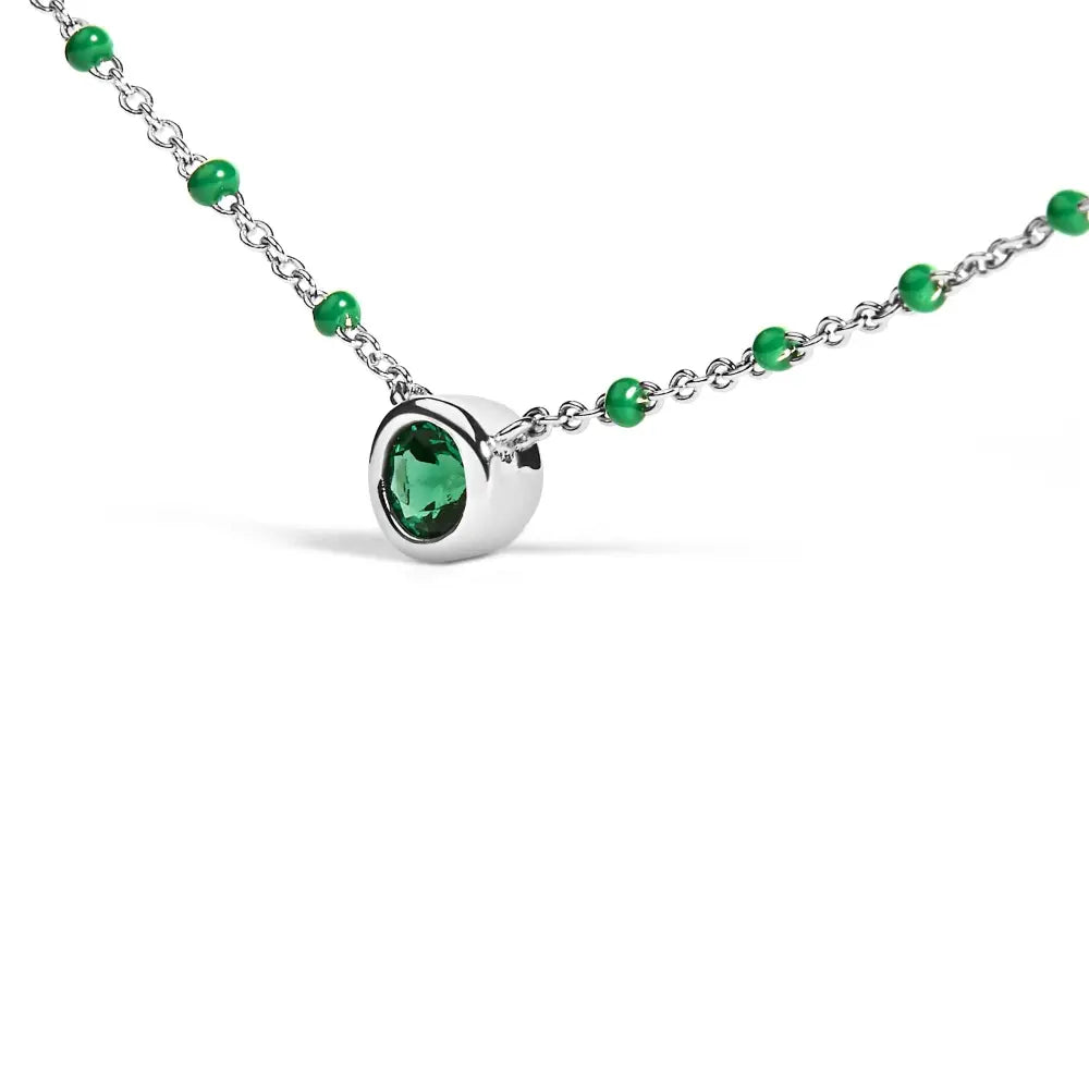 Sterling silver 18 inch lab created emerald bead chain necklace bijoux-nyc direct