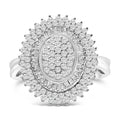 Sterling silver 2.0 cttw diamond oval halo baguette cocktail ring bijoux-nyc direct