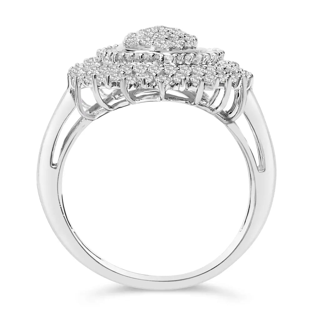 Sterling silver 2.0 cttw diamond oval halo baguette cocktail ring bijoux-nyc direct