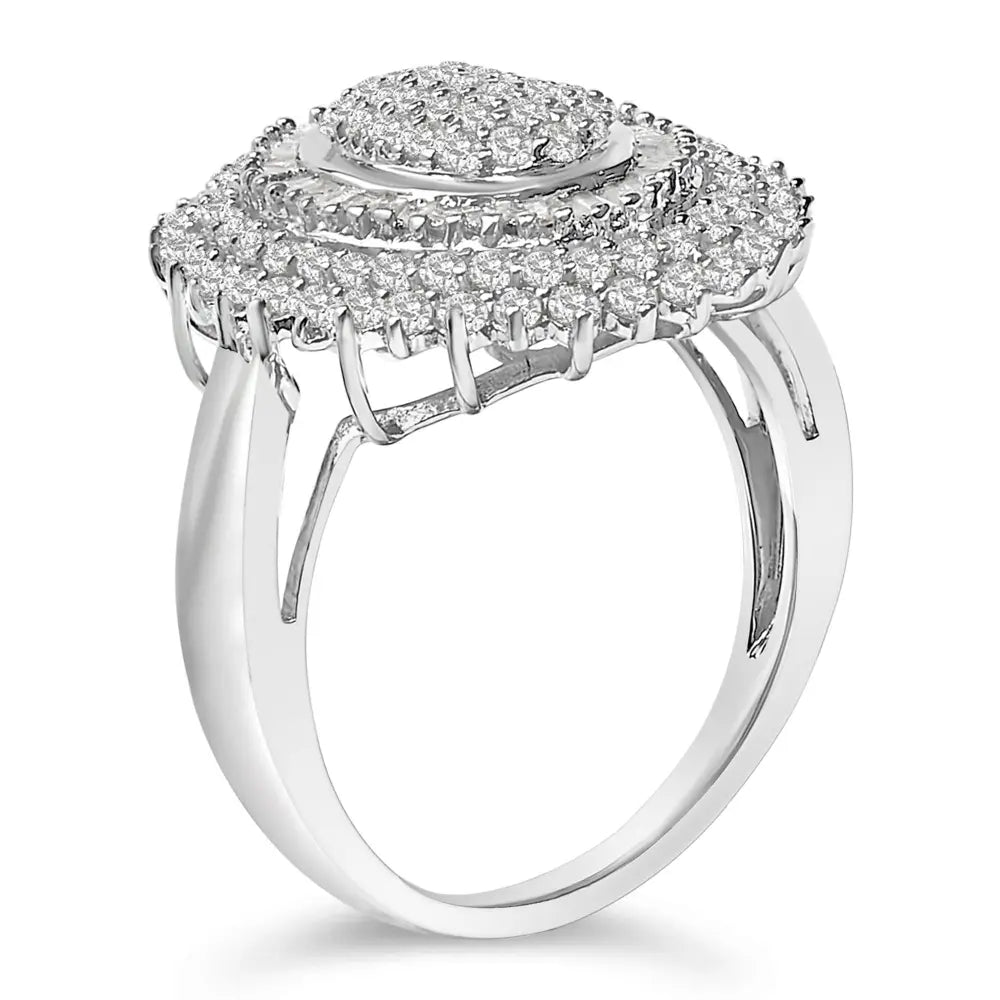 Sterling silver 2.0 cttw diamond oval halo baguette cocktail ring bijoux-nyc direct