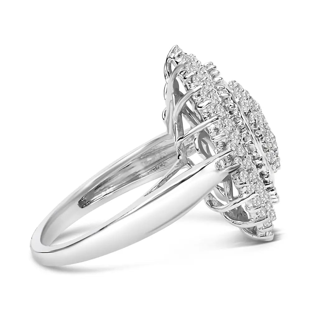 Sterling silver 2.0 cttw diamond oval halo baguette cocktail ring bijoux-nyc direct