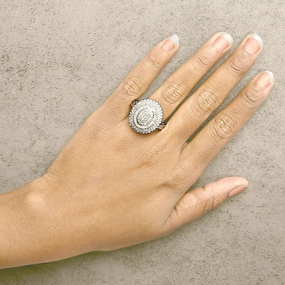 Sterling silver 2.0 cttw diamond oval halo baguette cocktail ring bijoux-nyc direct