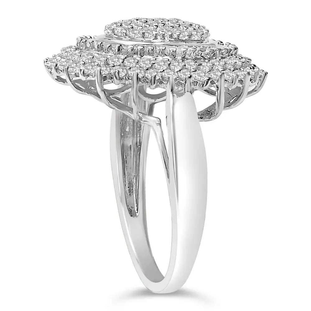 Sterling silver 2.0 cttw diamond oval halo baguette cocktail ring bijoux-nyc direct