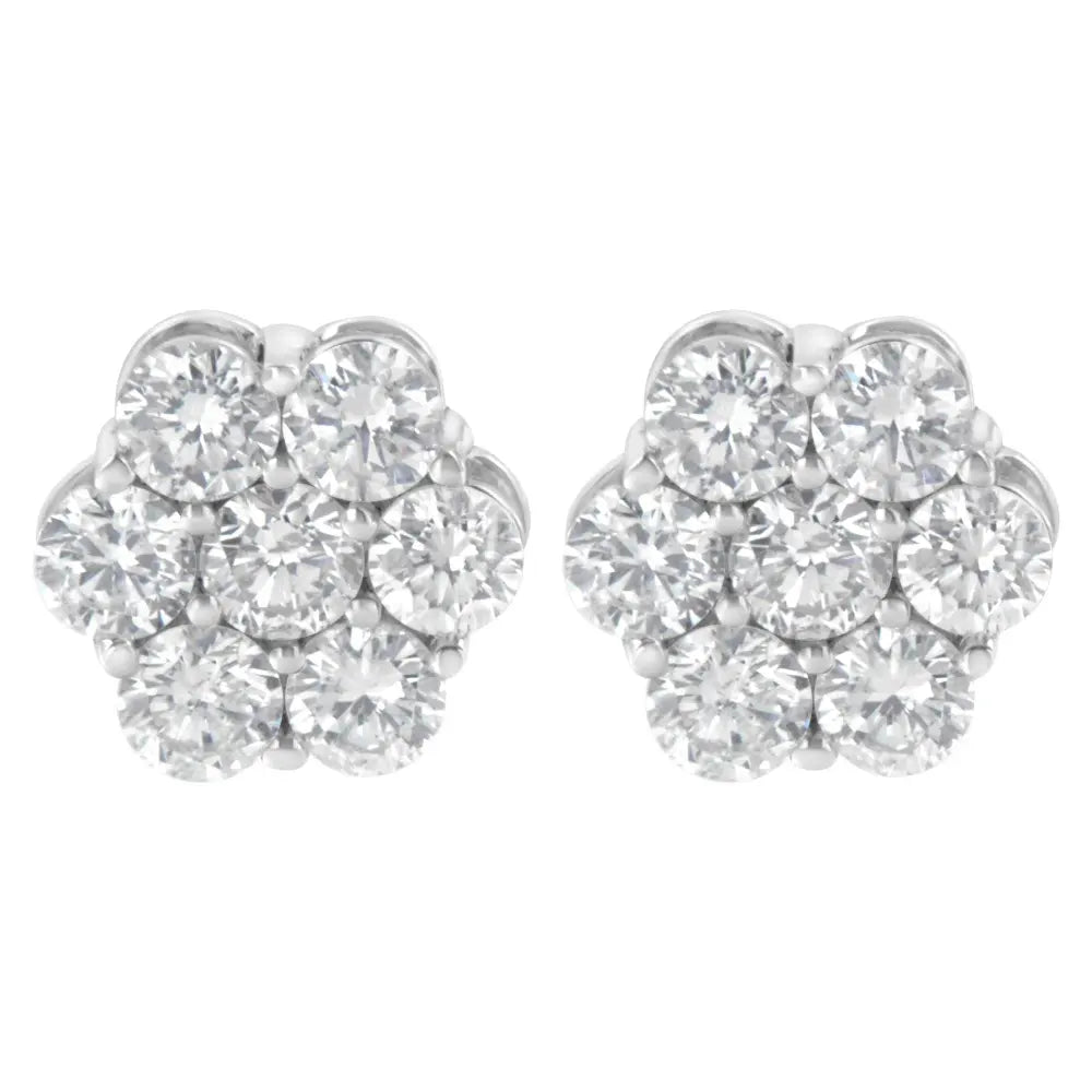 Sterling Silver 2 cttw Floral Composite 7 Stone Diamond Stud Earring (I-J, I1-I2) - Bijoux-NYC Direct