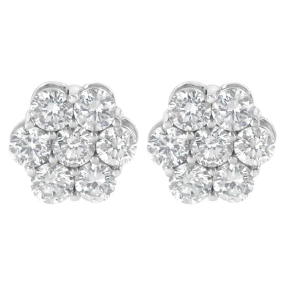 Sterling Silver 2 cttw Floral Composite 7 Stone Diamond Stud Earring (I-J, I1-I2) - Bijoux-NYC Direct