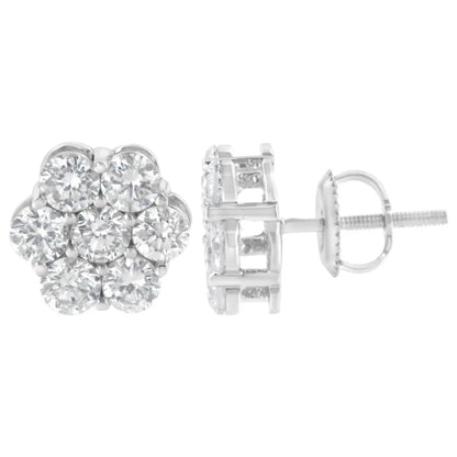 Sterling Silver 2 cttw Floral Composite 7 Stone Diamond Stud Earring (I-J, I1-I2) - Bijoux-NYC Direct