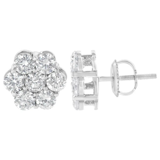 Sterling Silver 2 cttw Floral Composite 7 Stone Diamond Stud Earring (I-J, I1-I2) - Bijoux-NYC Direct