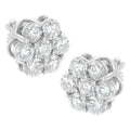 Sterling silver 2 cttw round diamond floral cluster stud earrings bijoux-nyc direct