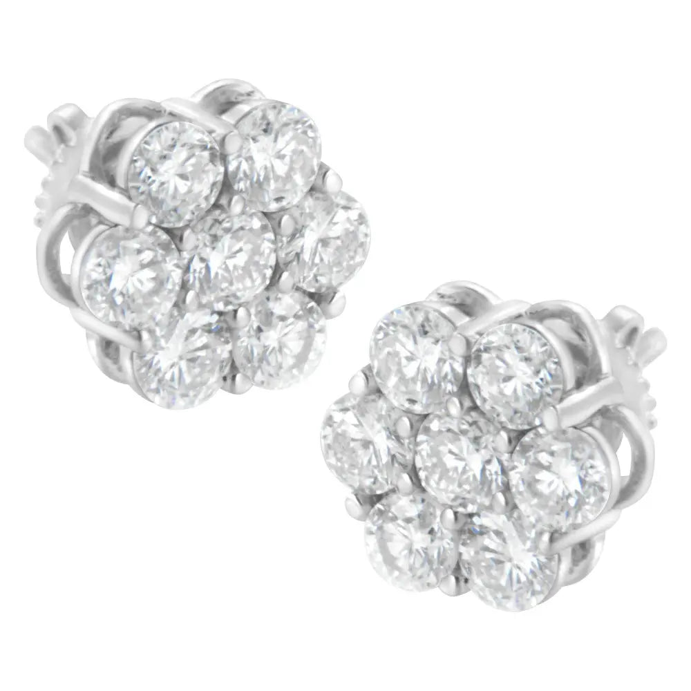 Sterling Silver 2 cttw Floral Composite 7 Stone Diamond Stud Earring (I-J, I1-I2) - Bijoux-NYC Direct