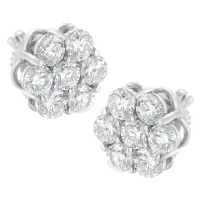 Sterling Silver 2 cttw Floral Composite 7 Stone Diamond Stud Earring (I-J, I1-I2) - Bijoux-NYC Direct