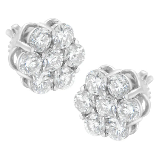 Sterling Silver 2 cttw Floral Composite 7 Stone Diamond Stud Earring (I-J, I1-I2) - Bijoux-NYC Direct