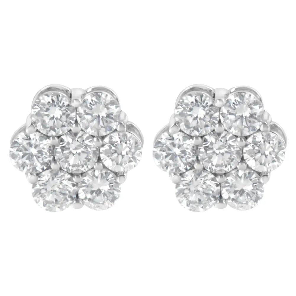 Sterling silver 2 cttw round diamond floral cluster stud earrings bijoux-nyc direct