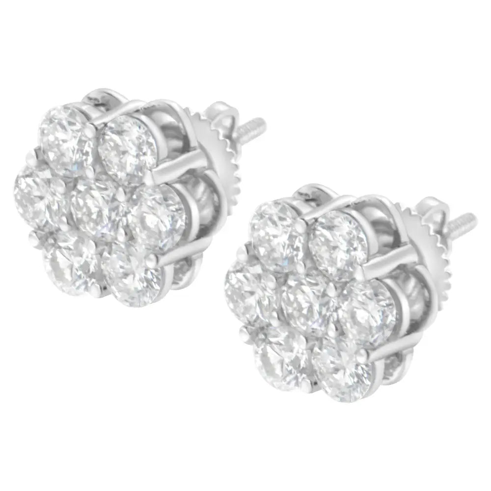 Sterling silver 2 cttw round diamond floral cluster stud earrings bijoux-nyc direct