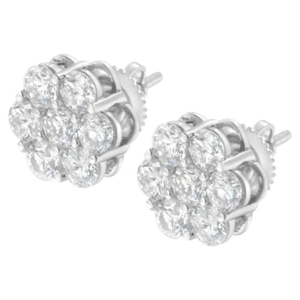 Sterling Silver 2 cttw Floral Composite 7 Stone Diamond Stud Earring (I-J, I1-I2) - Bijoux-NYC Direct
