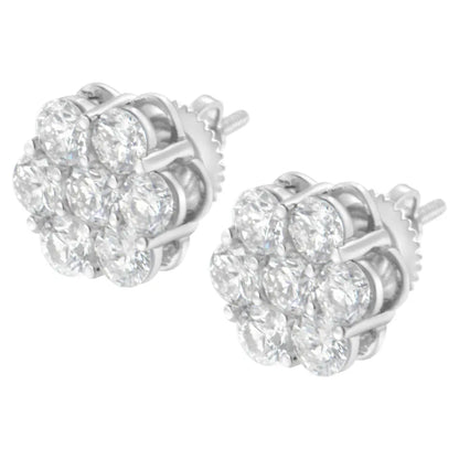 Sterling Silver 2 cttw Floral Composite 7 Stone Diamond Stud Earring (I-J, I1-I2) - Bijoux-NYC Direct