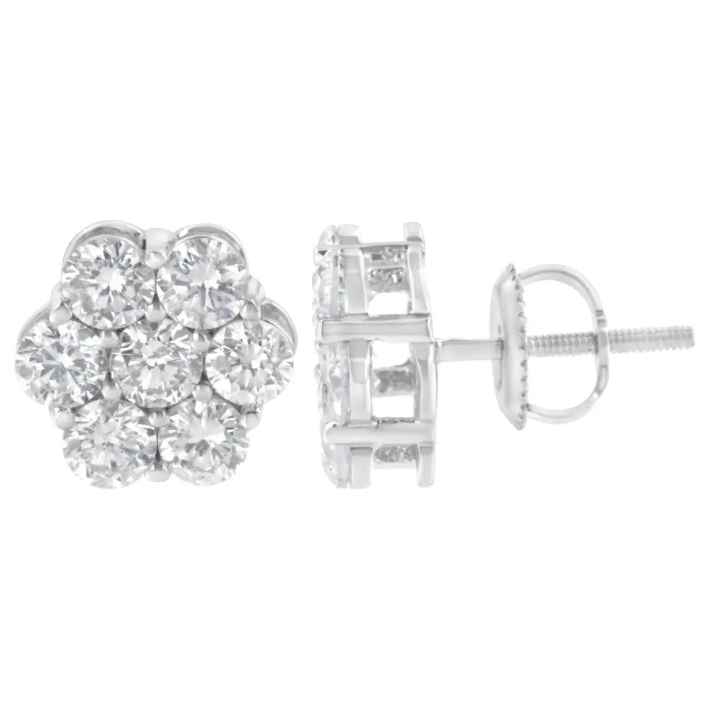 Sterling silver 2 cttw round diamond floral cluster stud earrings bijoux-nyc direct