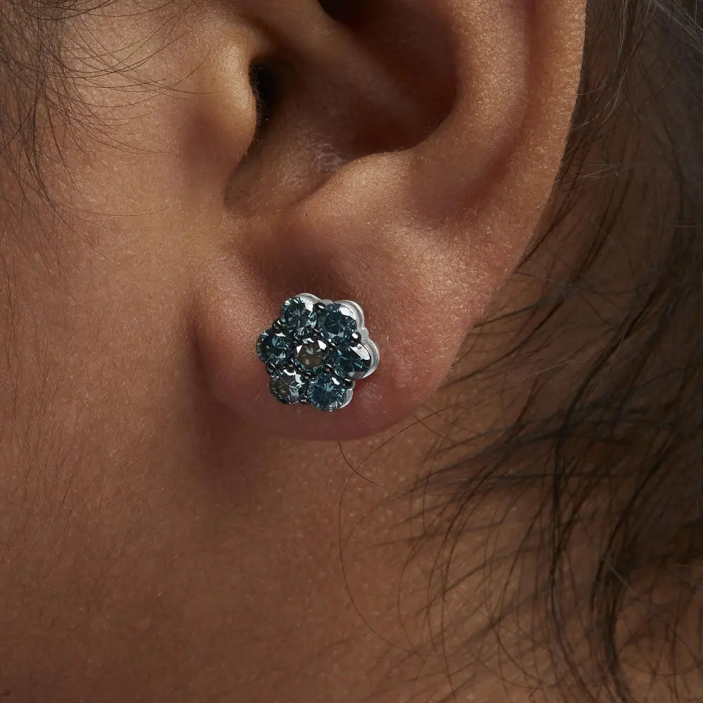 Sterling silver 2 cttw round diamond floral cluster stud earrings bijoux-nyc direct